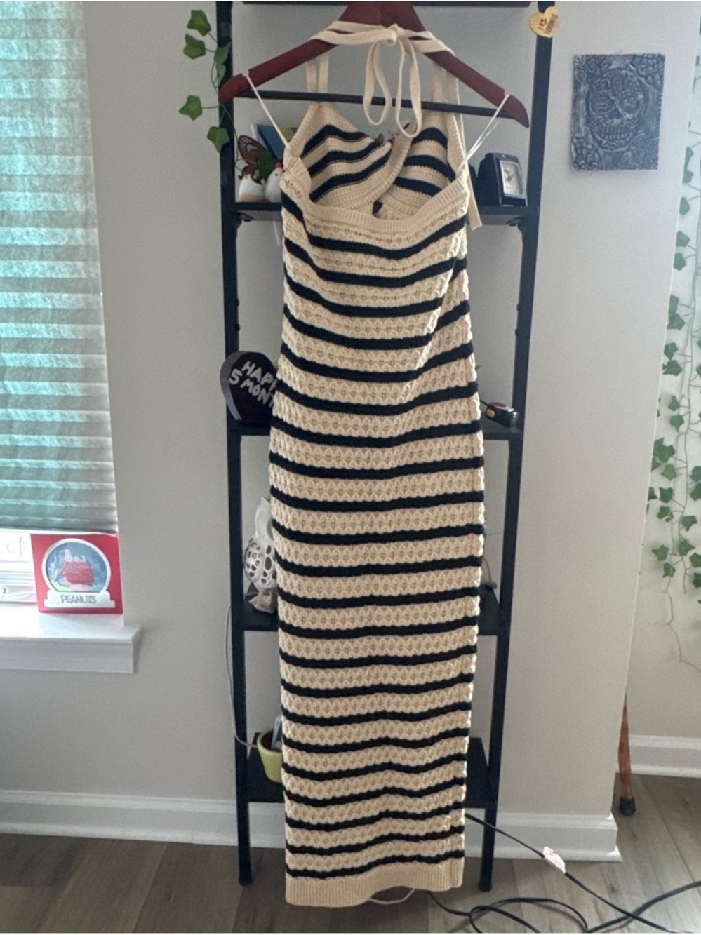 House of Harlow 1960 Crochet Halter Maxi Dress in Black & Cream - Picture 3 of 4
